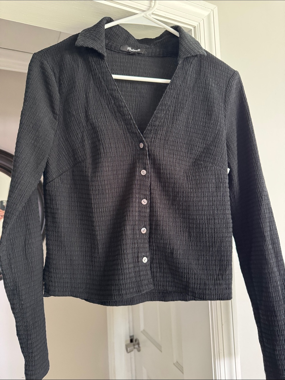 Madewell Black Crinkled Button-Front Shirt